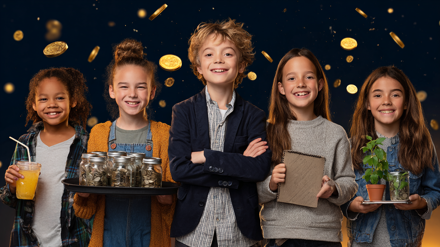 Five CashQuest kids, kindergarten through graduation, each holding what they built